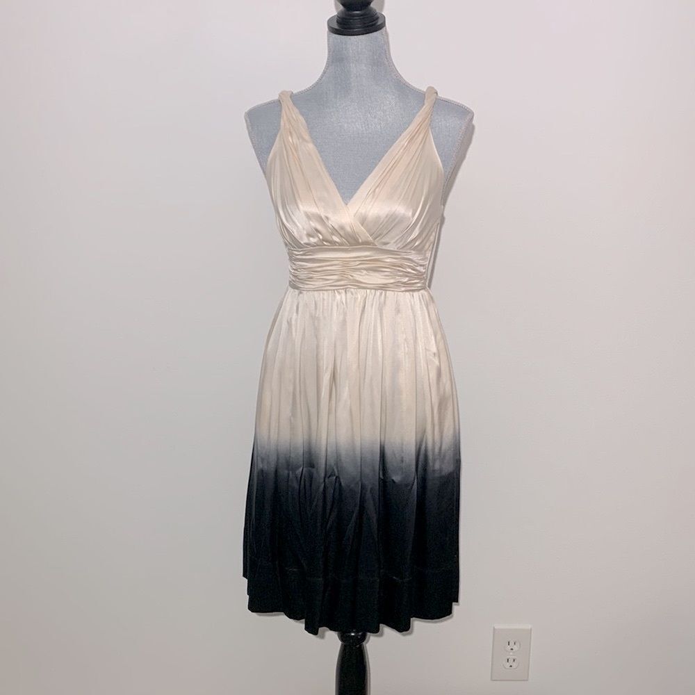 DKNY Silk goddess style dress twist shoulder straps Vneck dip dye women sz 2